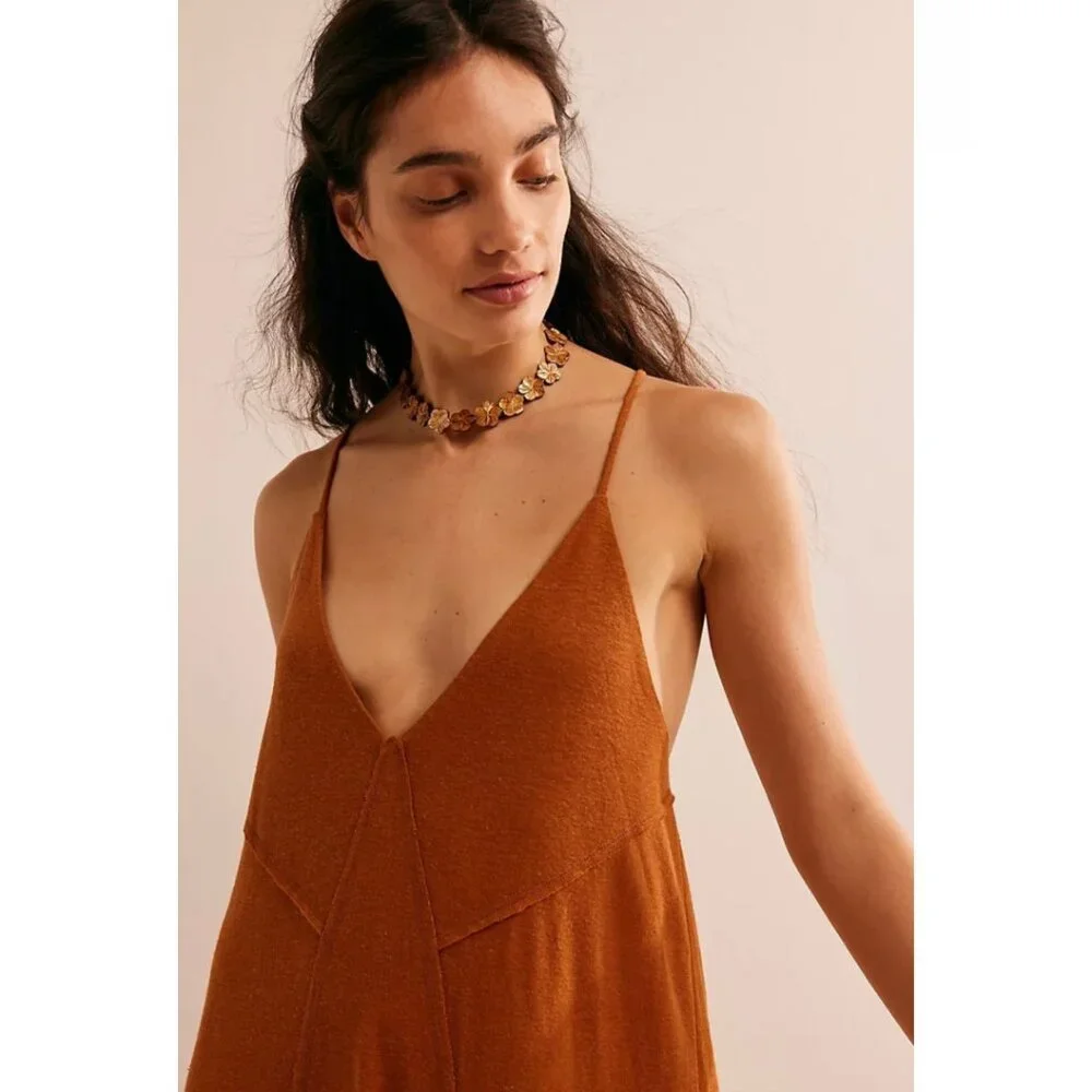 Free People Eros Maxi Dress in Roasted Pecan Copper Brown LARGE NWT - Picture 7 of 8